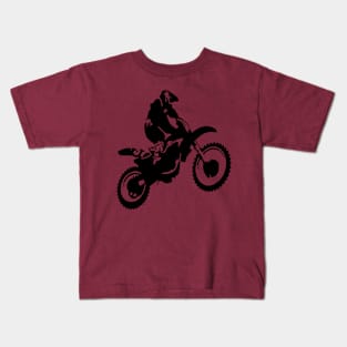 Motor X  Dirt Bike Monotone Vector Art - Black Kids T-Shirt